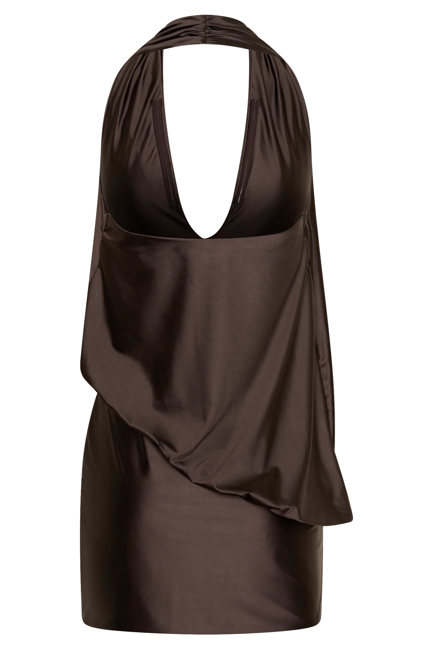 Arabel Draped Halter Mini Dress Chocolate Open Back Evening Wear