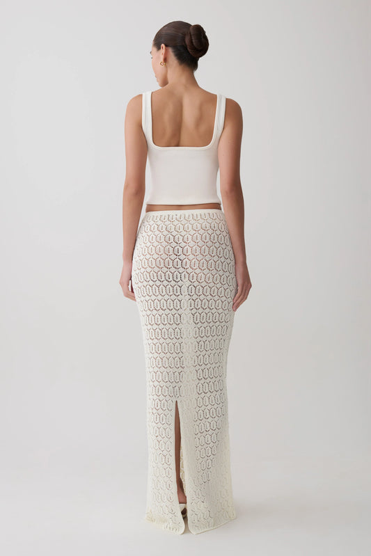 Courtney Crochet Knit Maxi Skirt Ivory Artisanal Bohemian