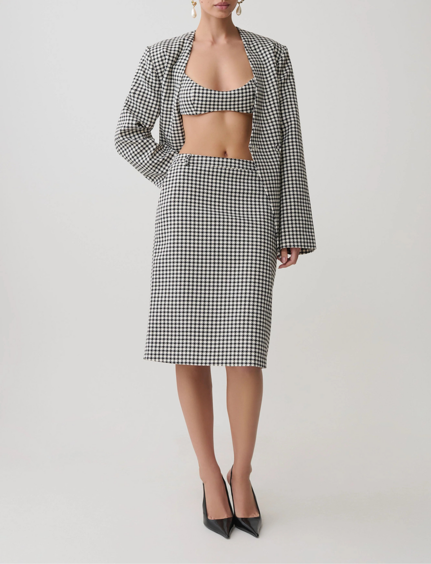 Amelie Tweed Bralette Houndstooth Cropped Structured