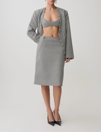 Amelie Tweed Bralette Houndstooth Cropped Structured