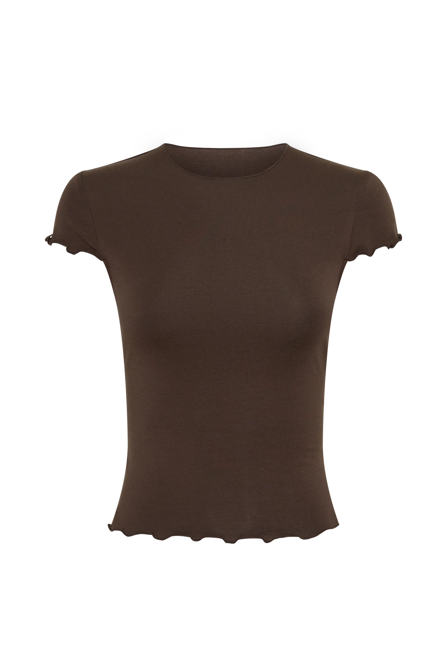 Anfie High Neck Top Piping Detail Dark Chocolate Structured