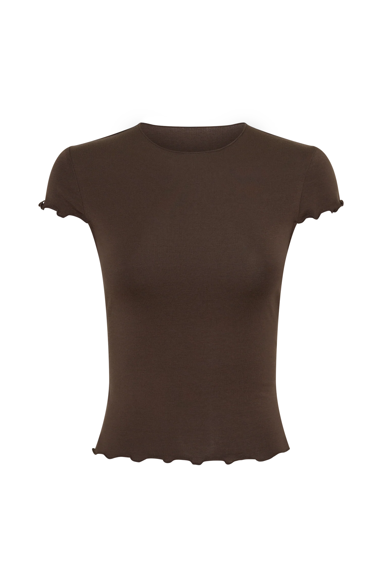 Anfie High Neck Top Piping Detail Dark Chocolate Structured