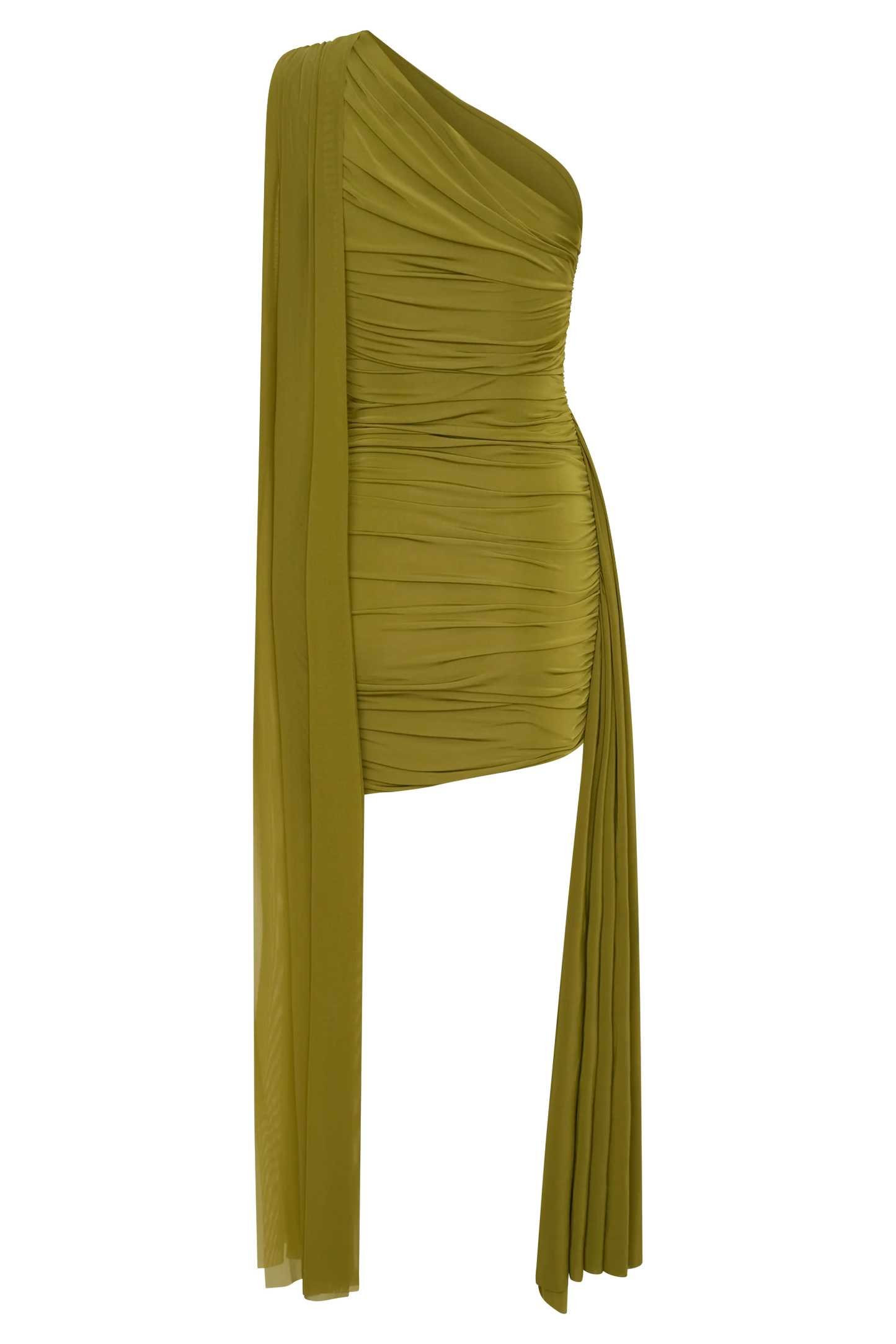 Asher Mini Dress Olive Sculptural Draping One Shoulder
