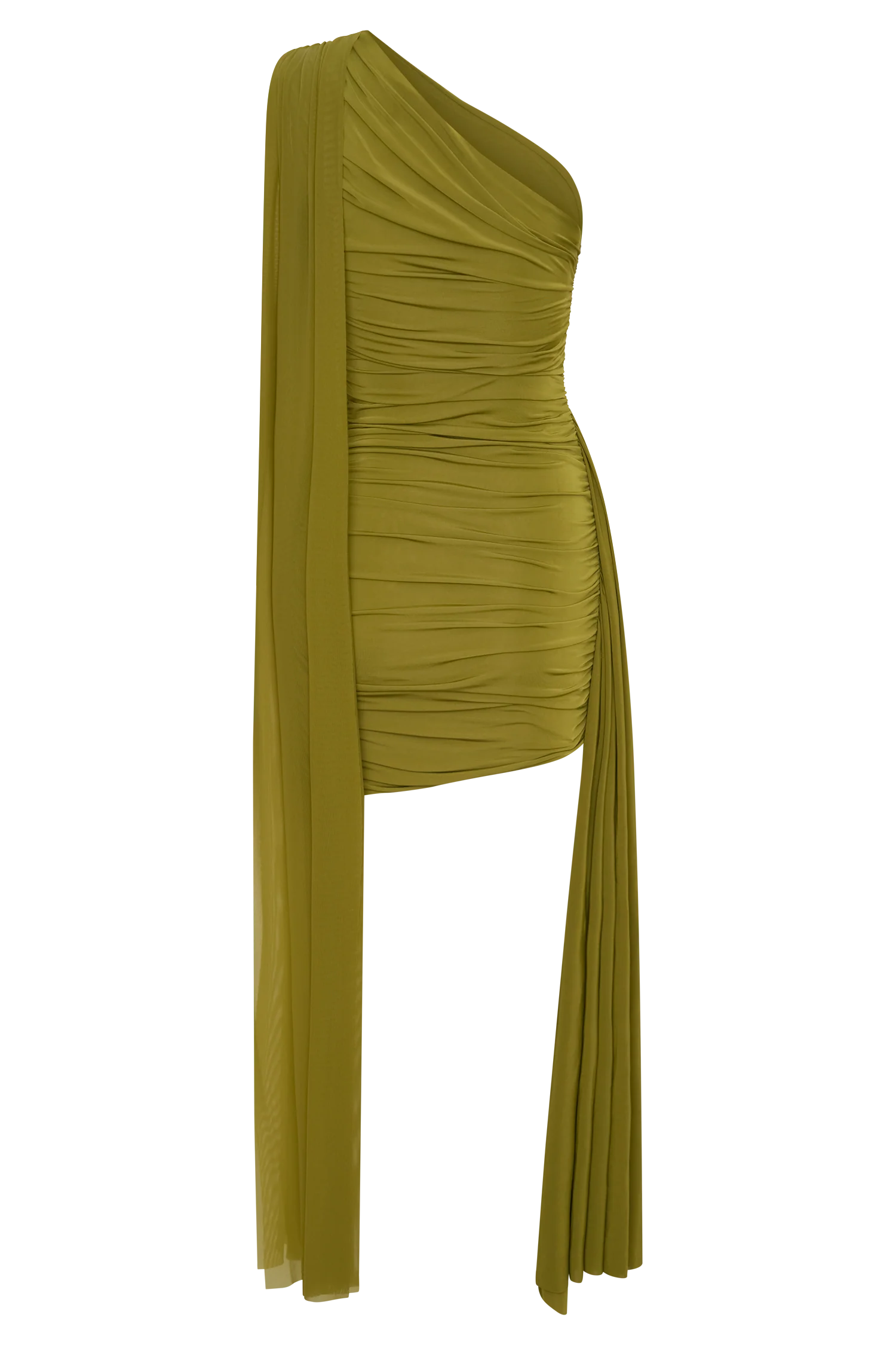 Asher Mini Dress Olive Sculptural Draping One Shoulder
