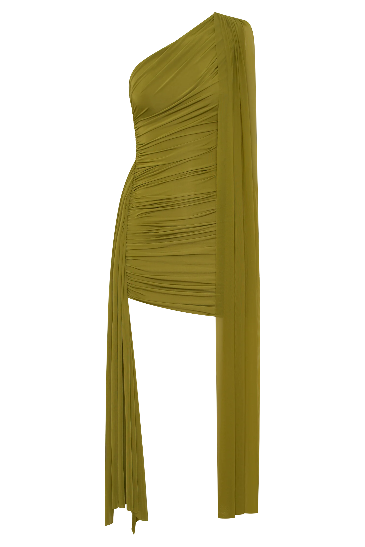 Asher Mini Dress Olive Sculptural Draping One Shoulder