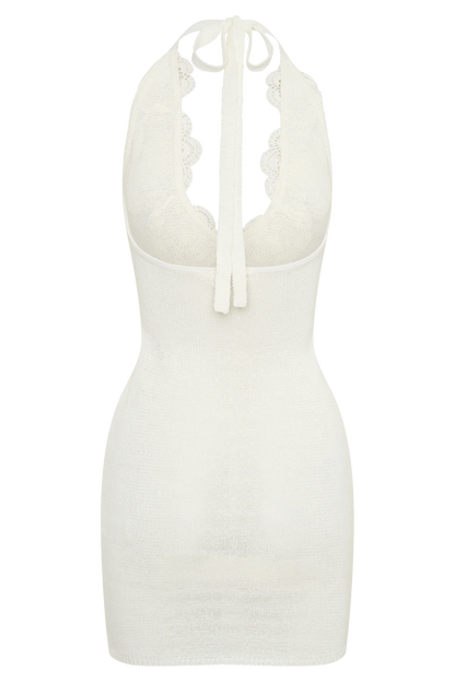 Bohdie Crochet Halter Mini Dress Ivory Handcrafted Bohemian