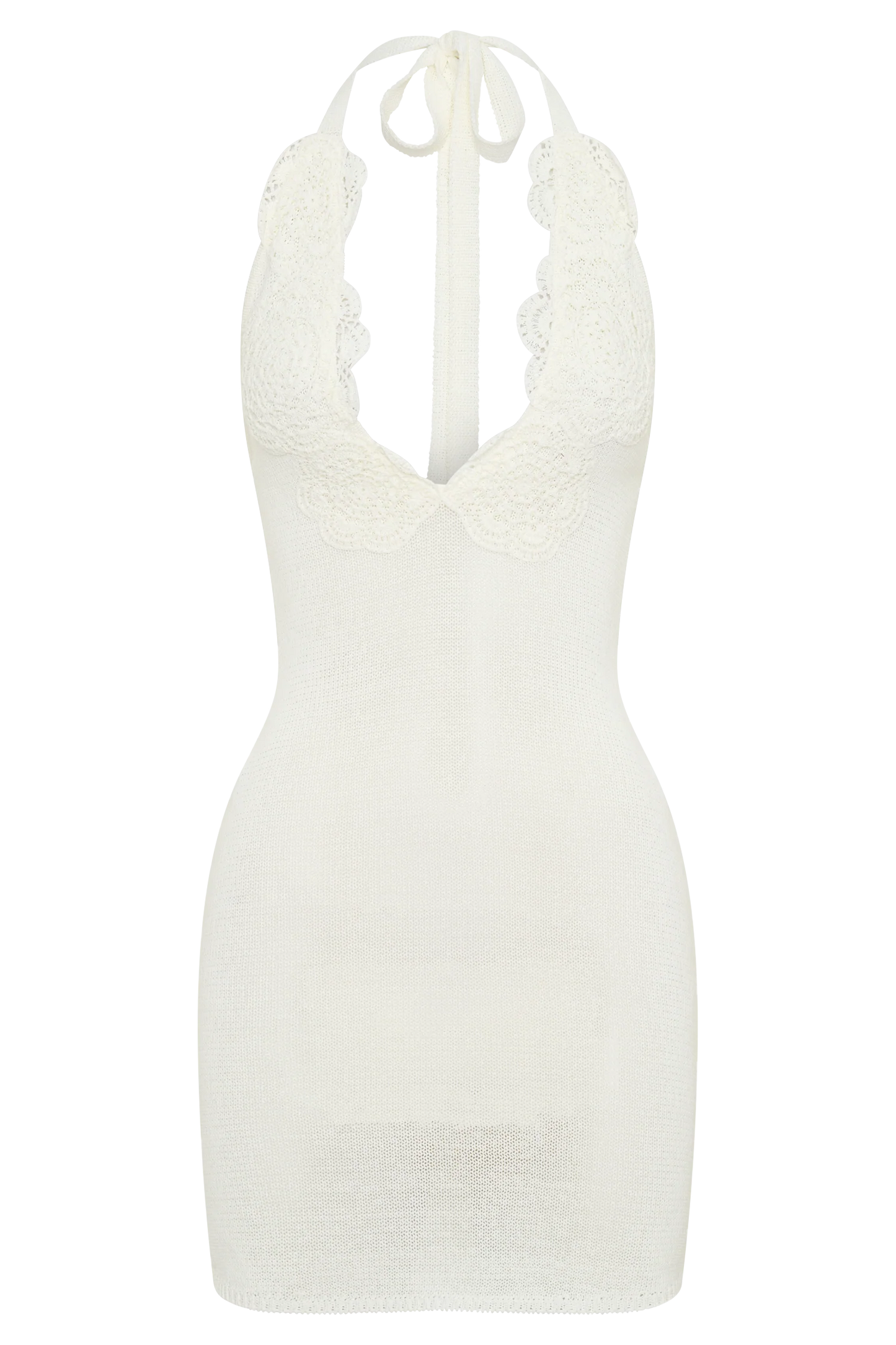 Bohdie Crochet Halter Mini Dress Ivory Handcrafted Bohemian