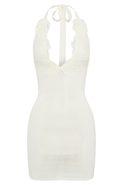 Bohdie Crochet Halter Mini Dress Ivory Handcrafted Bohemian