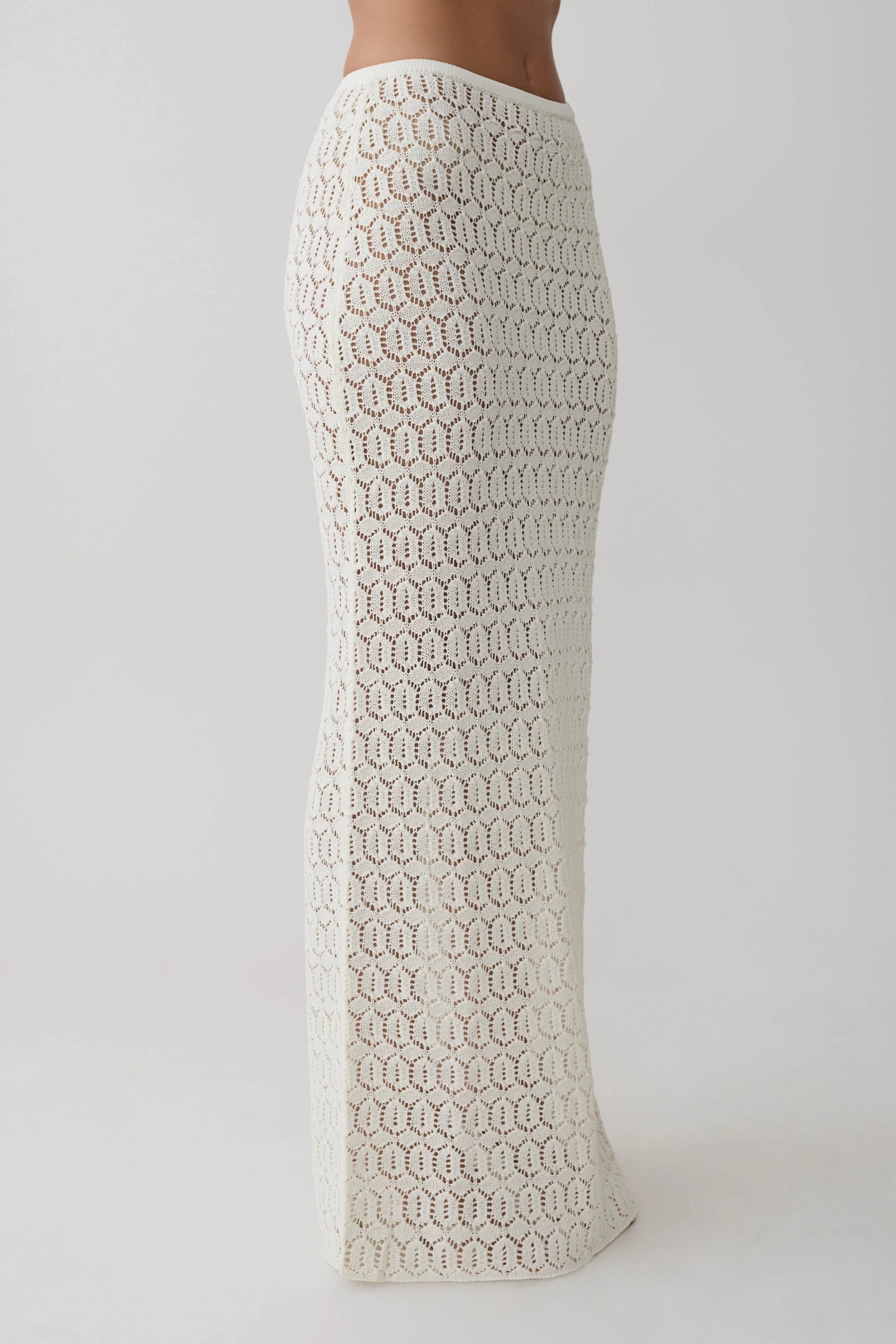 Courtney Crochet Knit Maxi Skirt Ivory Artisanal Bohemian