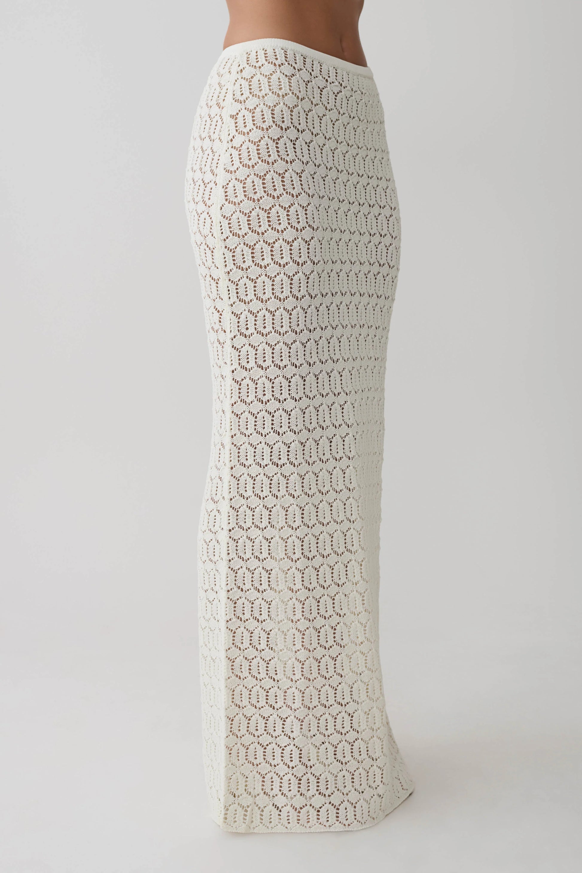Courtney Crochet Knit Maxi Skirt Ivory Artisanal Bohemian