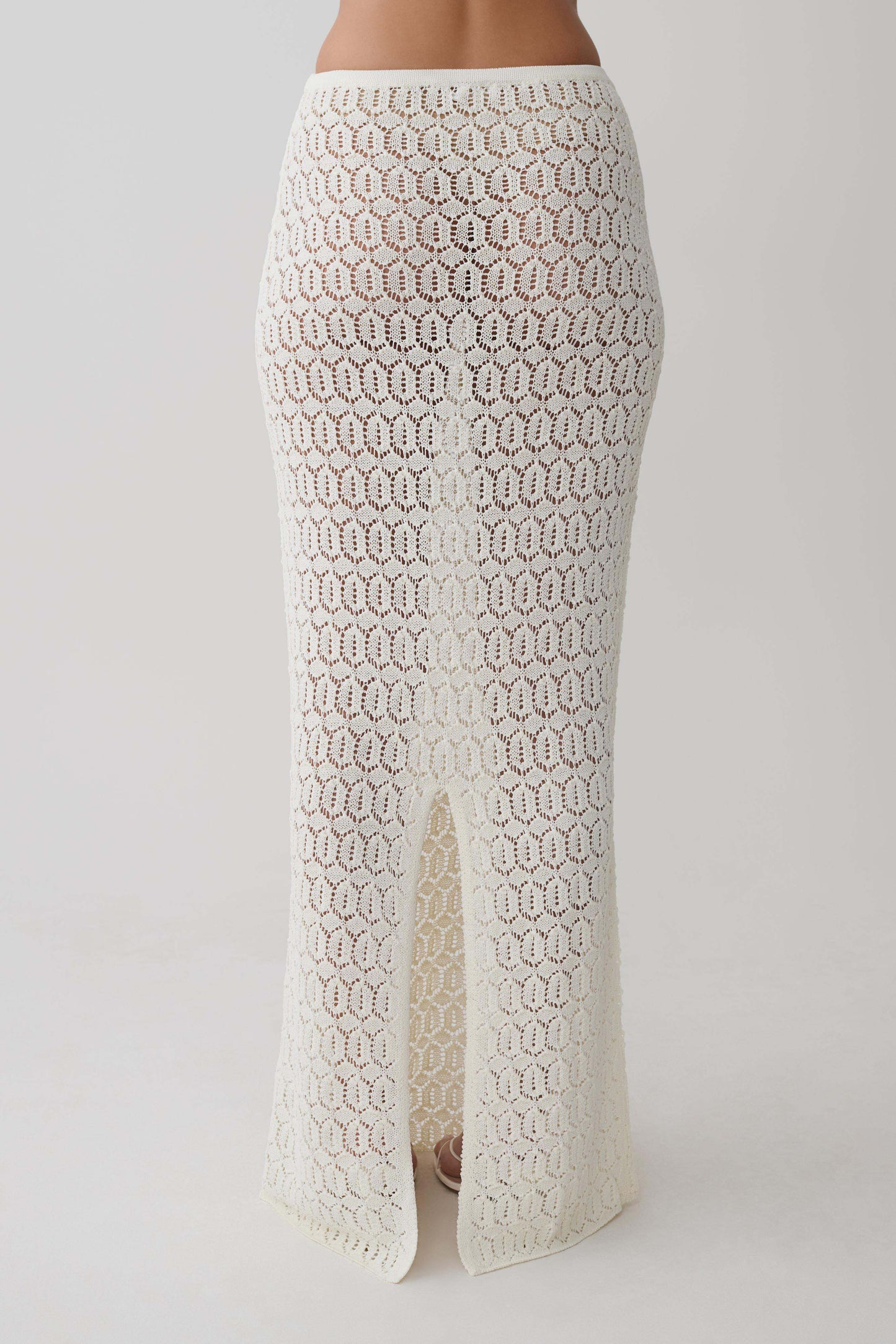 Courtney Crochet Knit Maxi Skirt Ivory Artisanal Bohemian
