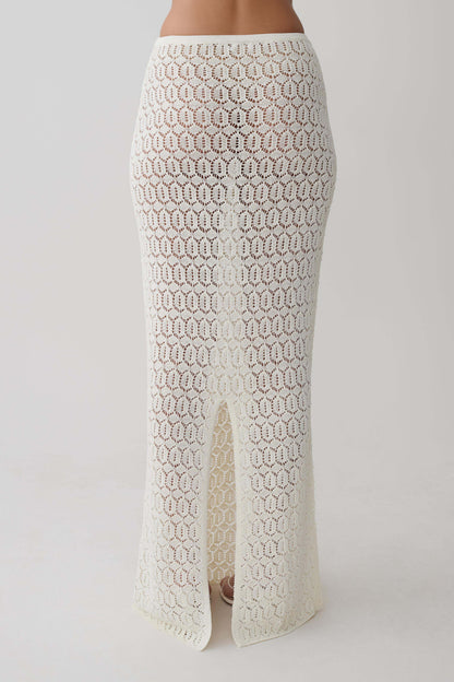 Courtney Crochet Knit Maxi Skirt Ivory Artisanal Bohemian