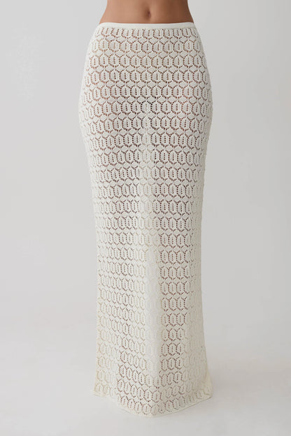 Courtney Crochet Knit Maxi Skirt Ivory Artisanal Bohemian