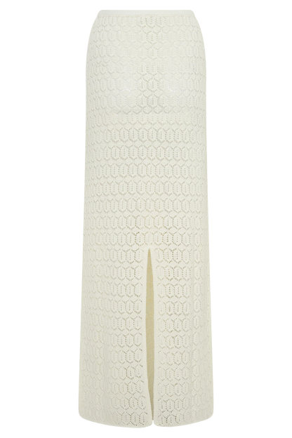 Courtney Crochet Knit Maxi Skirt Ivory Artisanal Bohemian