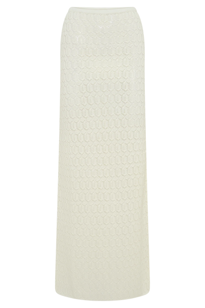 Courtney Crochet Knit Maxi Skirt Ivory Artisanal Bohemian
