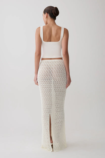 Courtney Crochet Knit Maxi Skirt Ivory Artisanal Bohemian