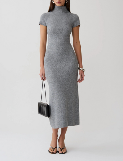 Goldie High Neck Knit Midi Dress Grey Marle Bodycon