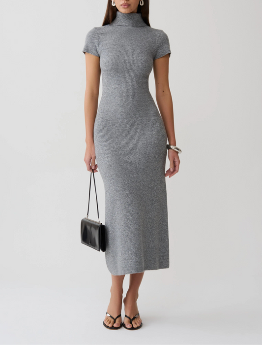 Goldie High Neck Knit Midi Dress Grey Marle Bodycon