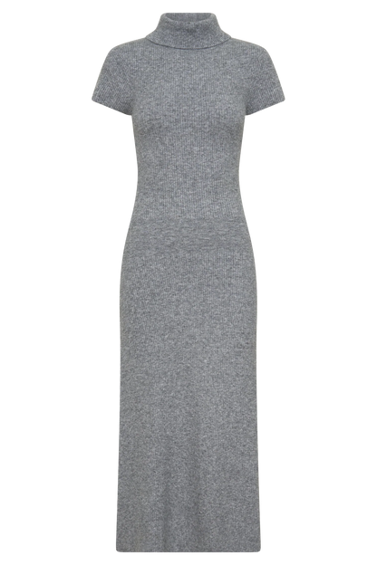 Goldie High Neck Knit Midi Dress Grey Marle Bodycon