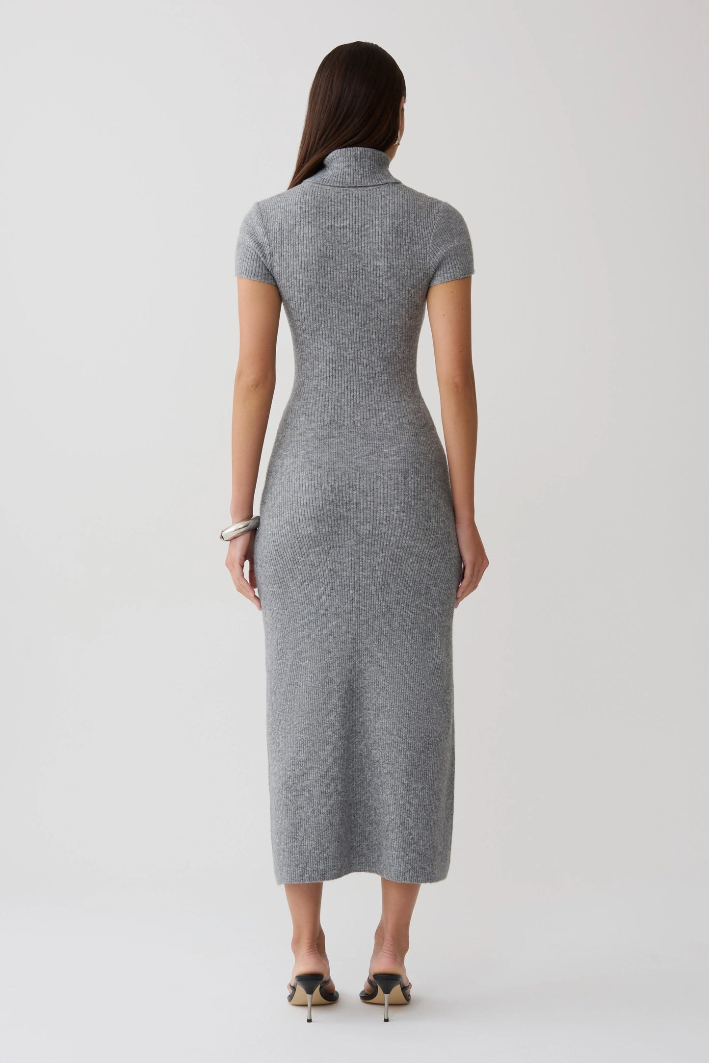 Goldie High Neck Knit Midi Dress Grey Marle Bodycon