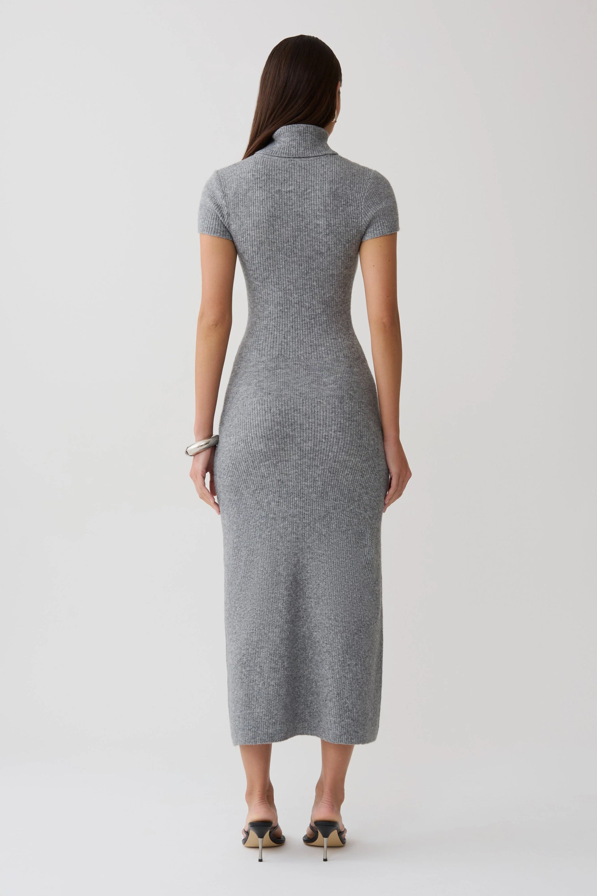 Goldie High Neck Knit Midi Dress Grey Marle Bodycon