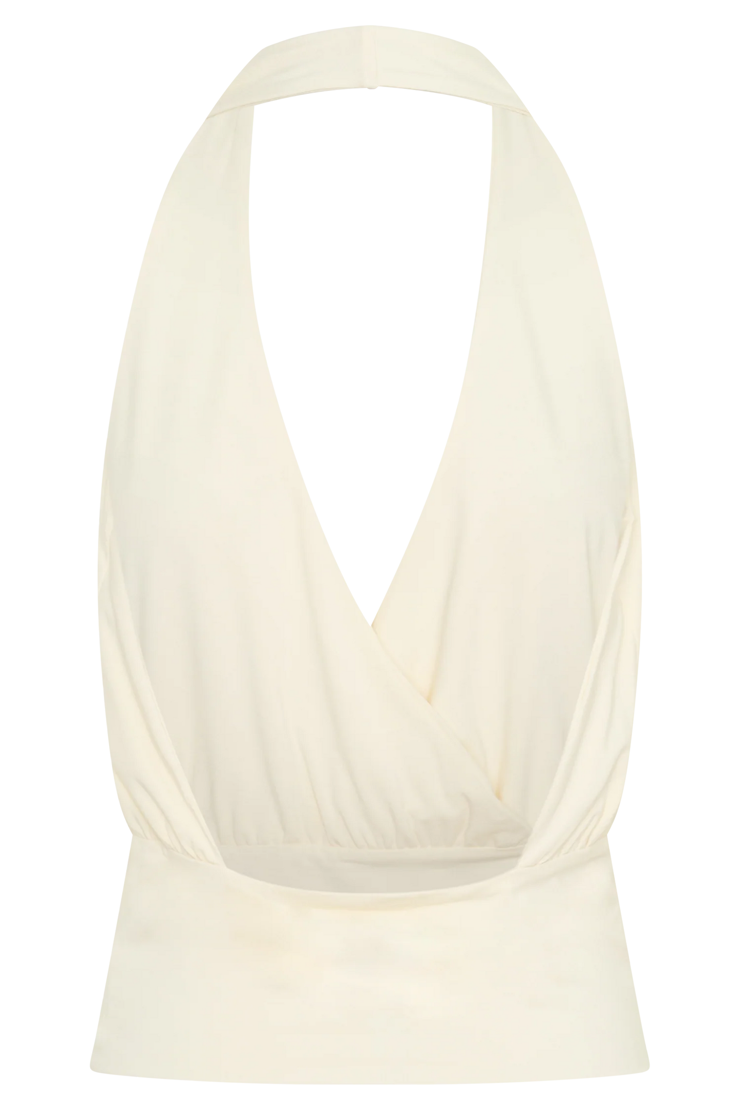Jina Draped Halter Top Ivory Luxe Fabric Soft Sculpt