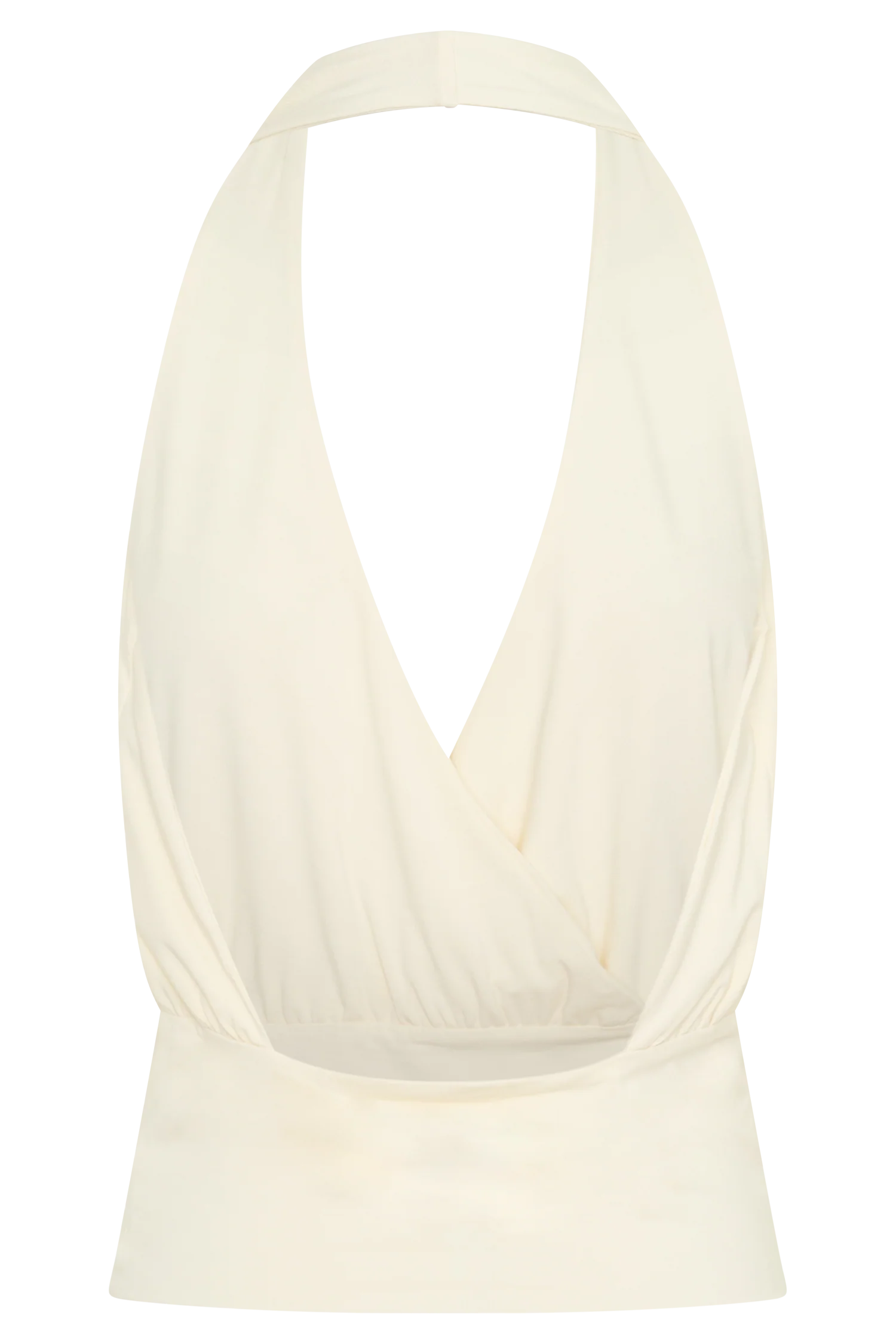 Jina Draped Halter Top Ivory Luxe Fabric Soft Sculpt
