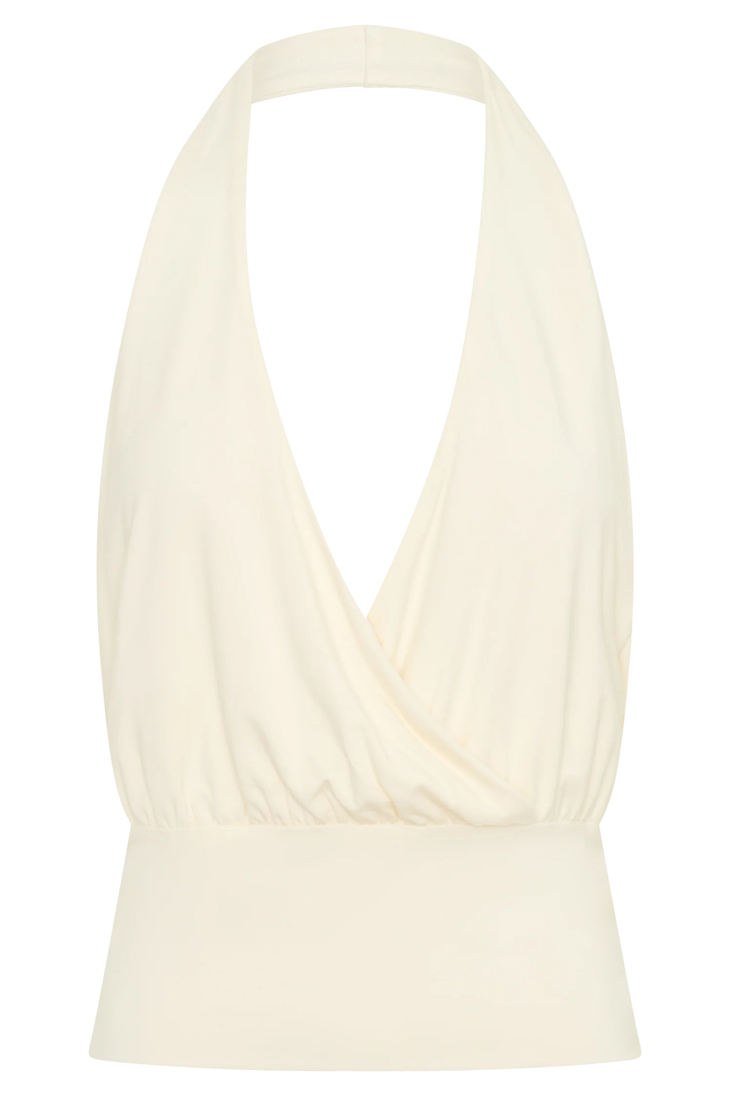 Jina Draped Halter Top Ivory Luxe Fabric Soft Sculpt