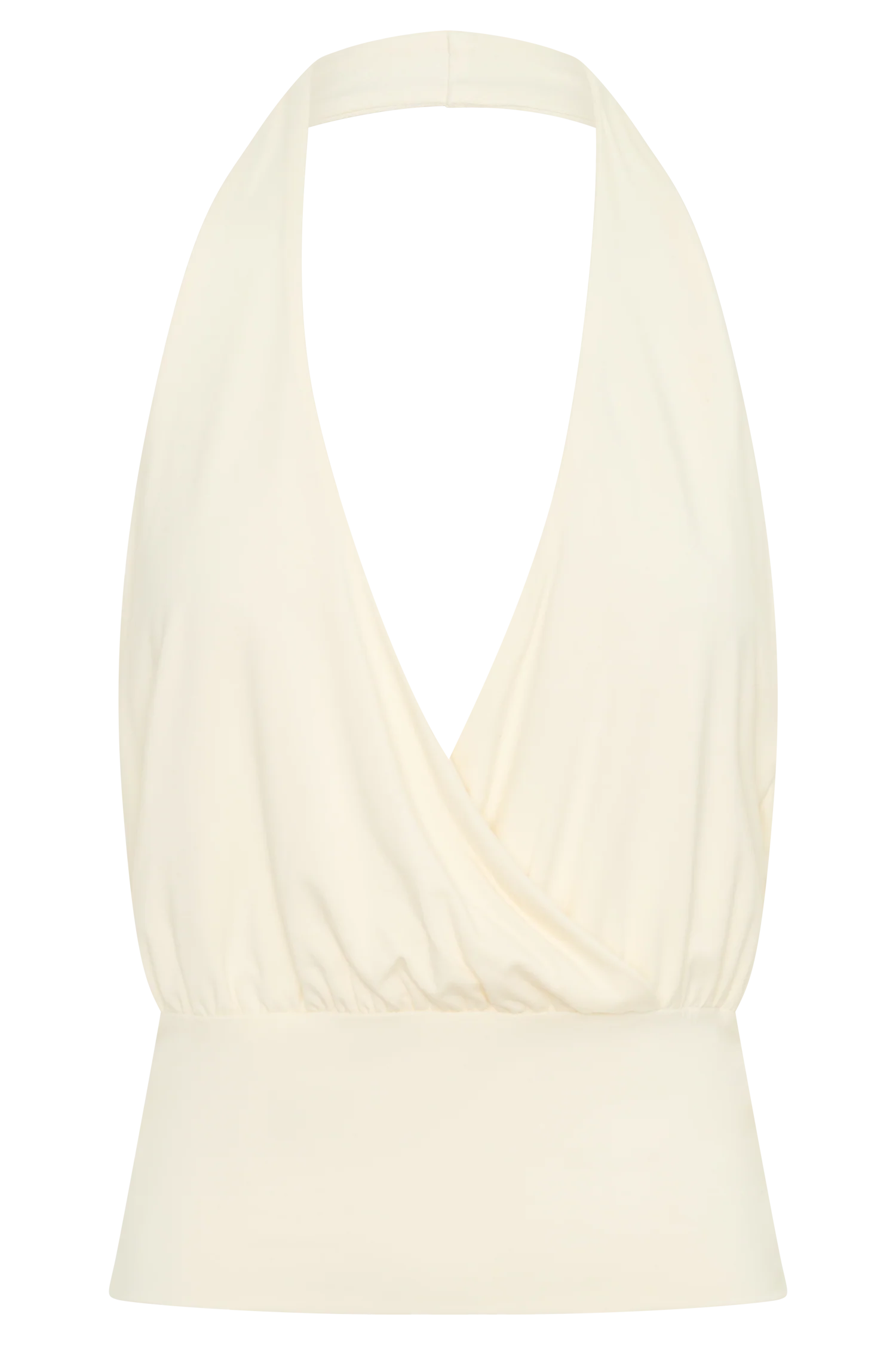 Jina Draped Halter Top Ivory Luxe Fabric Soft Sculpt