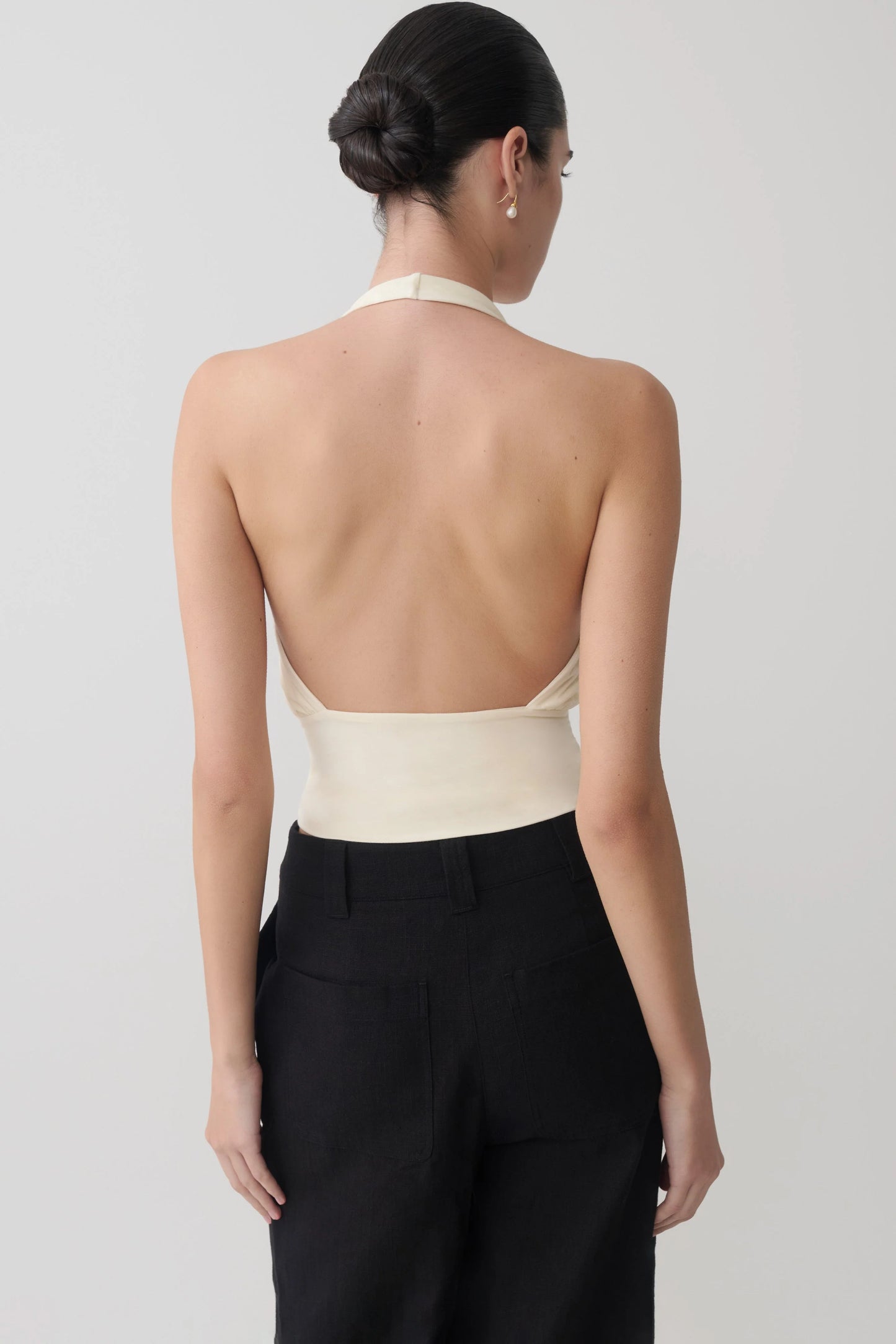 Jina Draped Halter Top Ivory Luxe Fabric Soft Sculpt