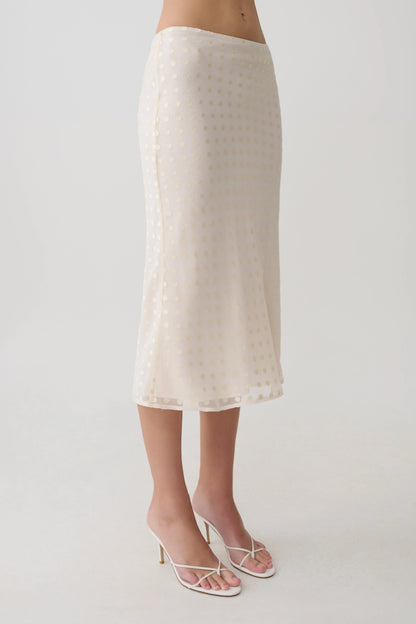 Lilah Devore Midi Skirt Ivory Burnout Texture Elegant