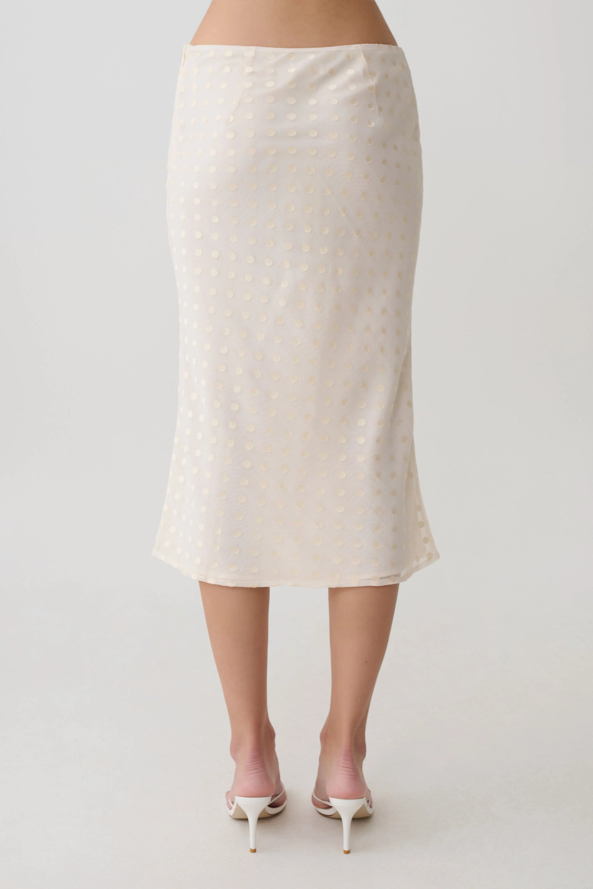 Lilah Devore Midi Skirt Ivory Burnout Texture Elegant