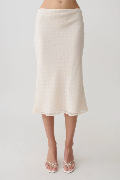Lilah Devore Midi Skirt Ivory Burnout Texture Elegant