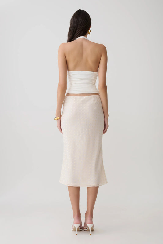 Lilah Devore Midi Skirt Ivory Burnout Texture Elegant