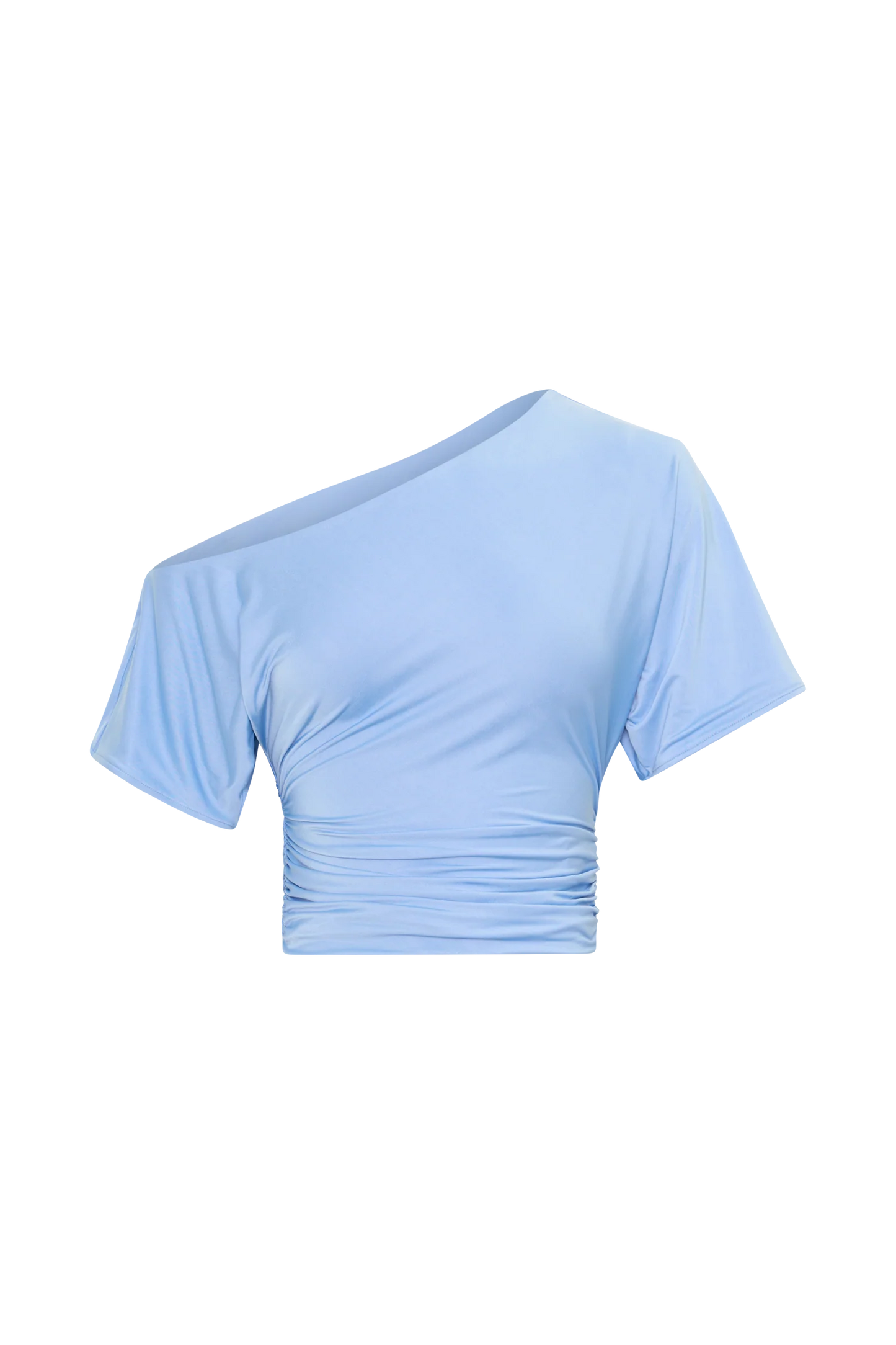 Luu Off Shoulder Slinky Top Sea Blue Coastal Elegant