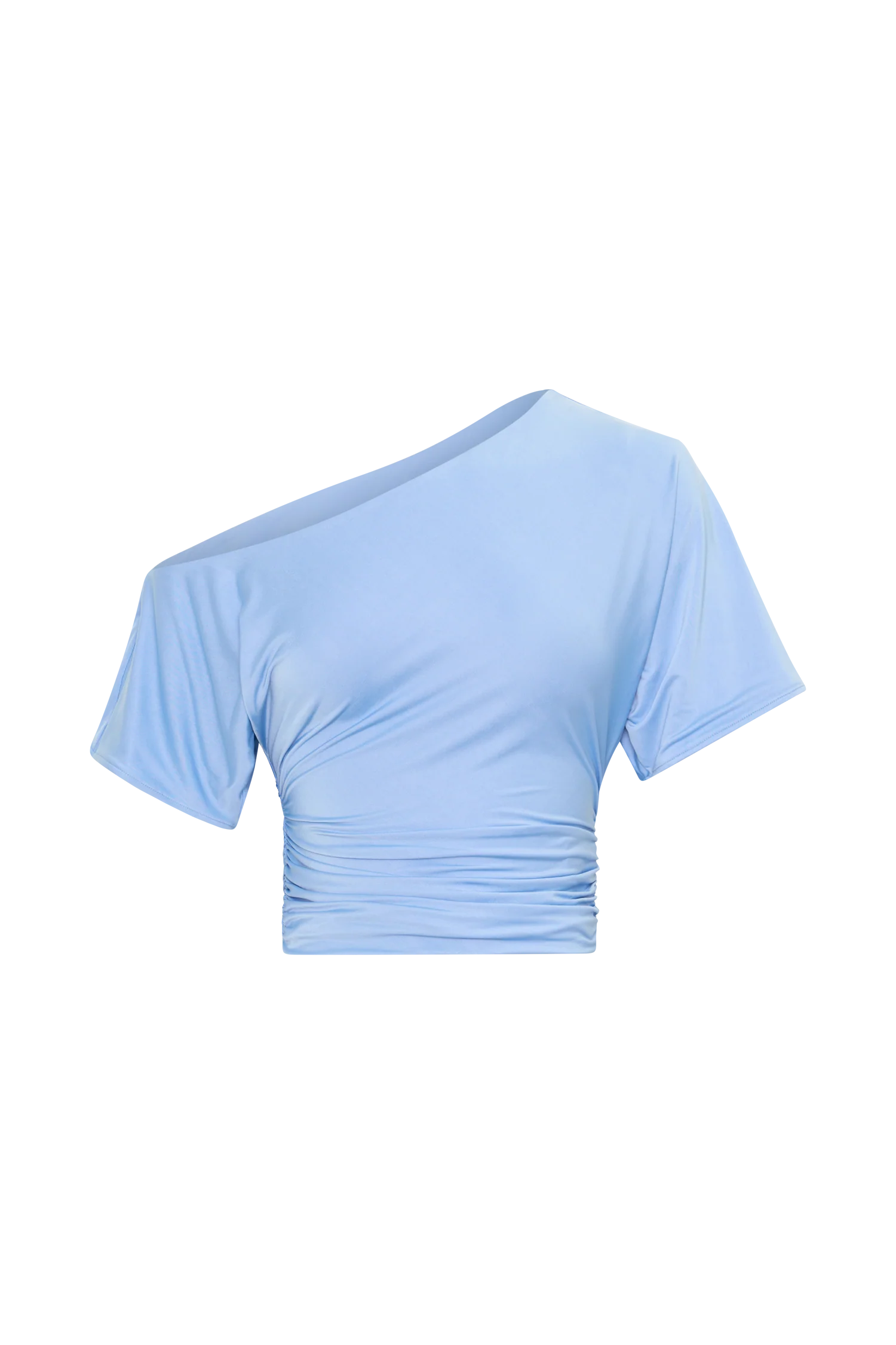 Luu Off Shoulder Slinky Top Sea Blue Coastal Elegant