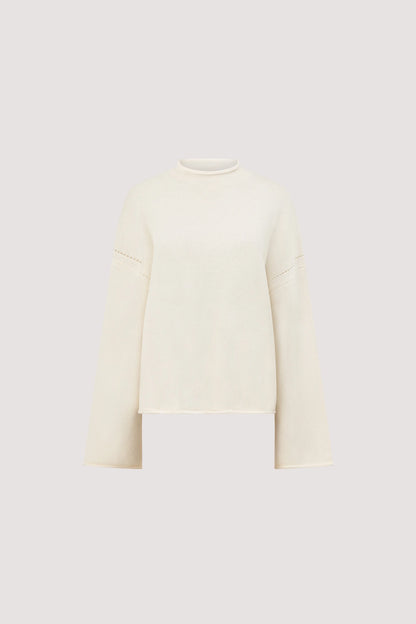 Moda Fashion Tarian Off-White Knit Jumper for Women with Funnel Neck