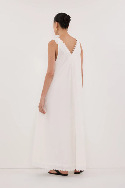 Moda Fashion White Sleeveless V-Neck Midi Dress for Women