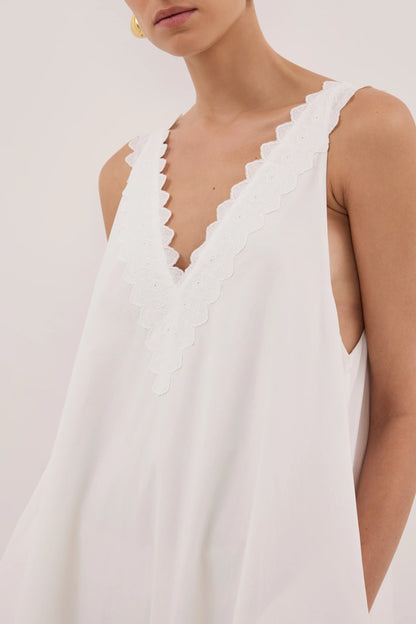 Moda Fashion White Sleeveless V-Neck Midi Dress for Women