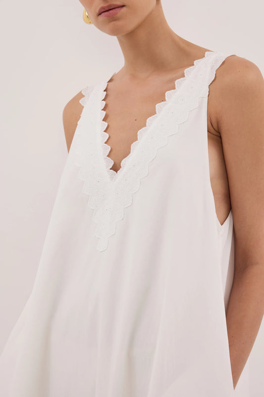 Moda Fashion White Sleeveless V-Neck Midi Dress for Women