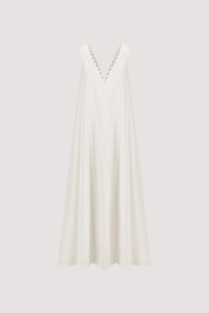 Moda Fashion White Sleeveless V-Neck Midi Dress for Women