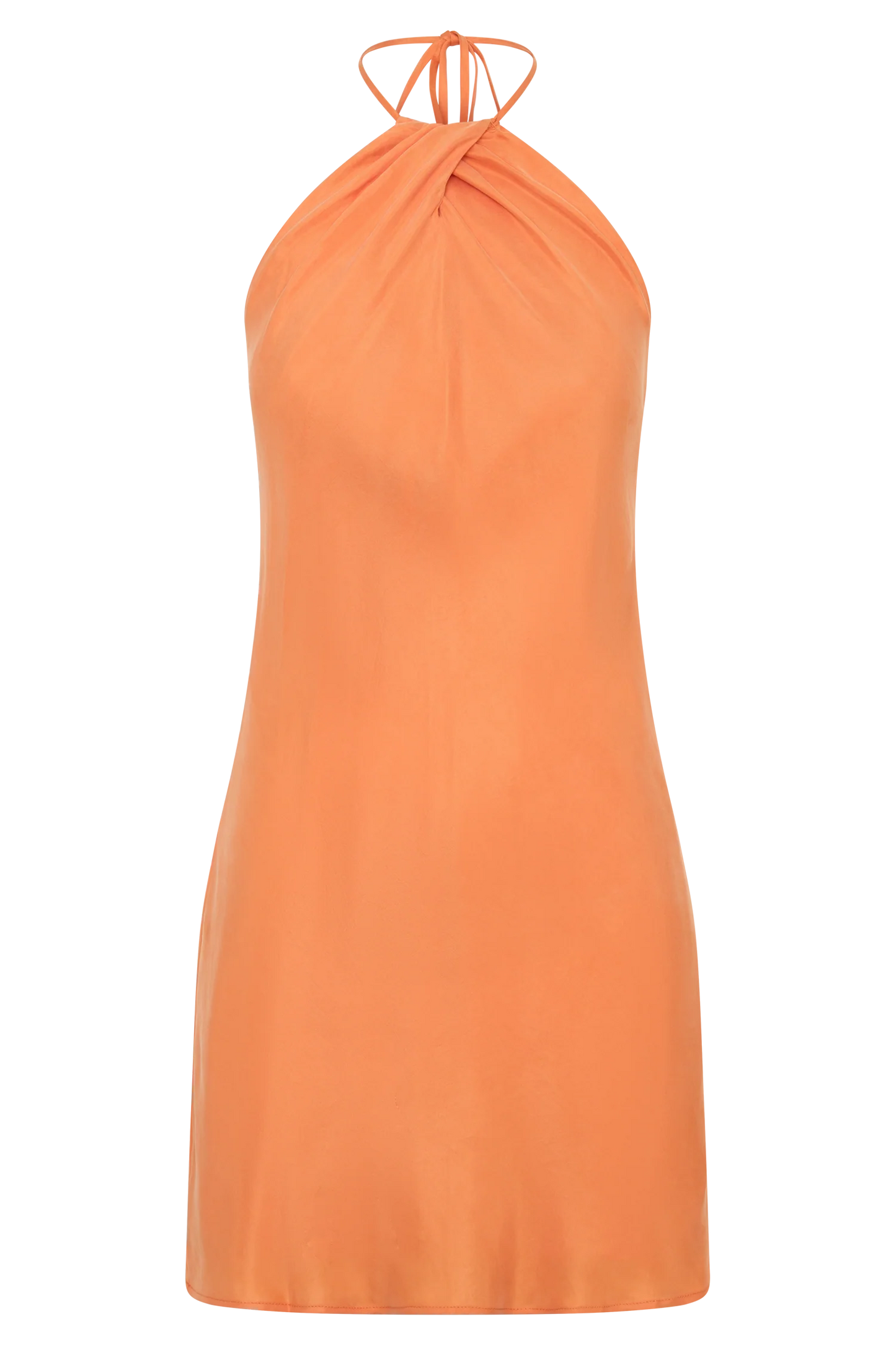Orange Cupro Halter Mini Dress Resort Wear Cocktail Summer Dress