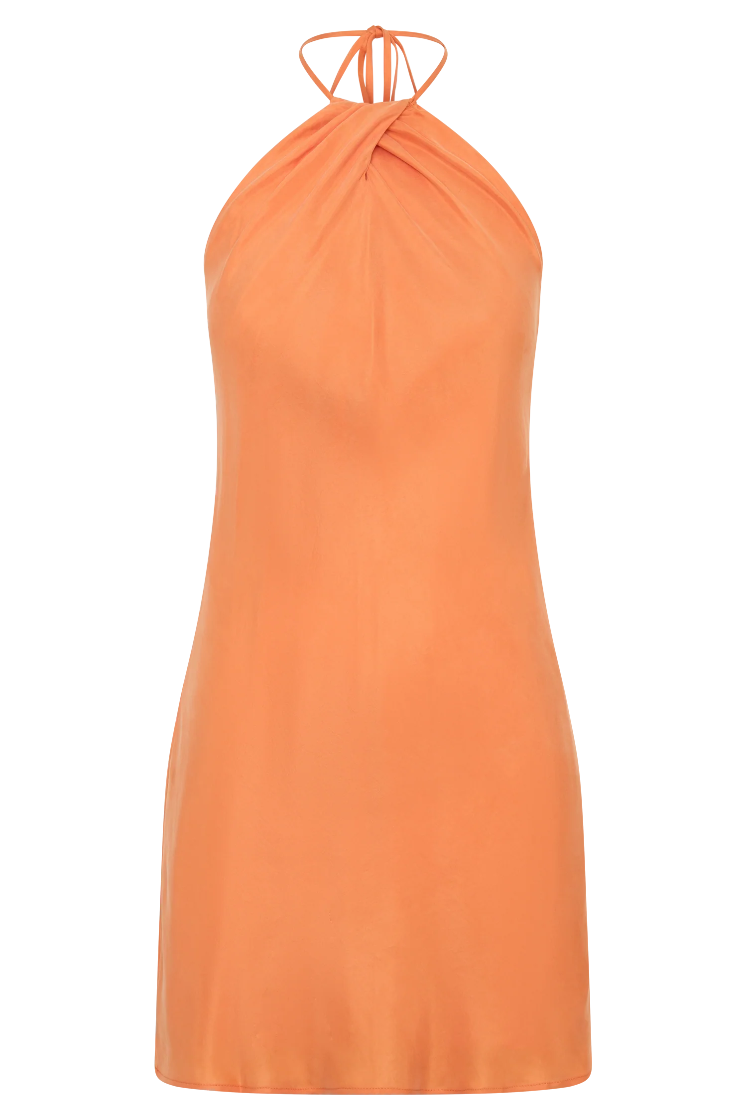 Orange Cupro Halter Mini Dress Resort Wear Cocktail Summer Dress