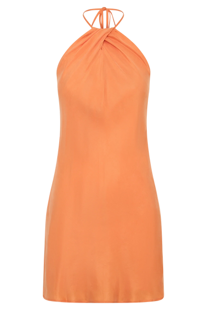 Orange Cupro Halter Mini Dress Resort Wear Cocktail Summer Dress