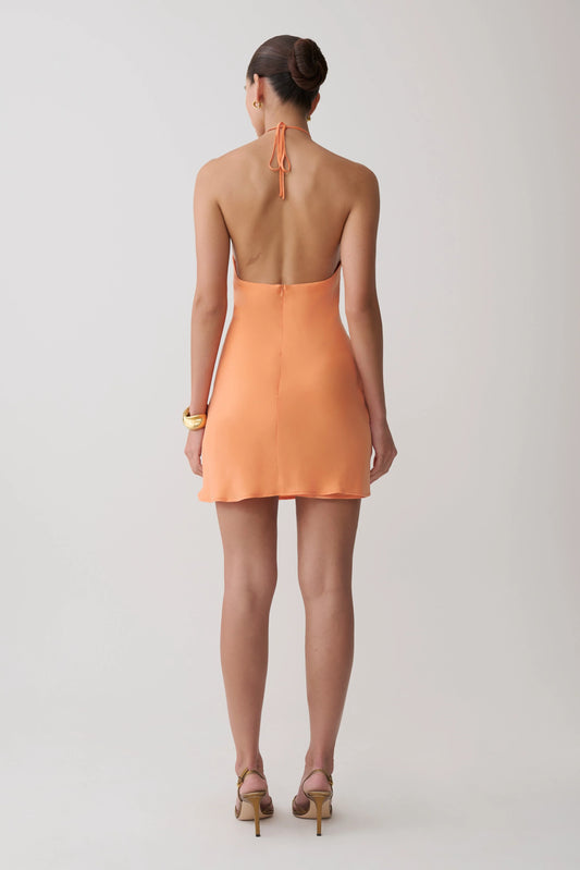 Orange Cupro Halter Mini Dress Resort Wear Cocktail Summer Dress