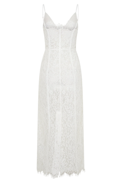 Ottilie Lace Mesh Midi Dress White Sweetheart Neckline Formal Wedding