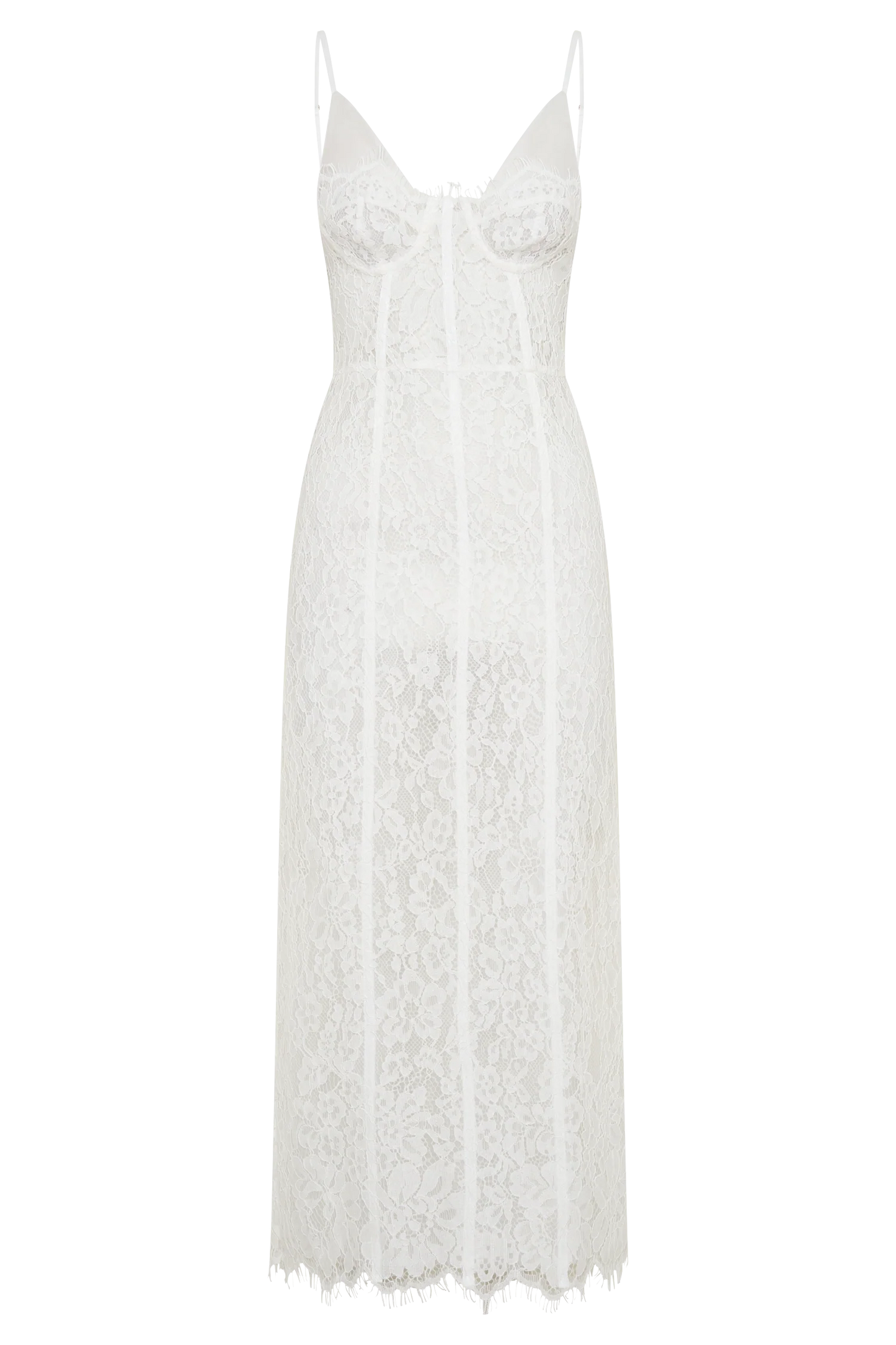 Ottilie Lace Mesh Midi Dress White Sweetheart Neckline Formal Wedding
