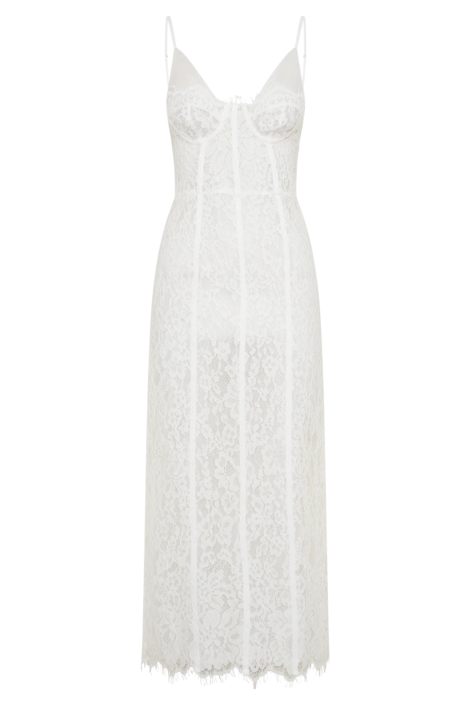 Ottilie Lace Mesh Midi Dress White Sweetheart Neckline Formal Wedding