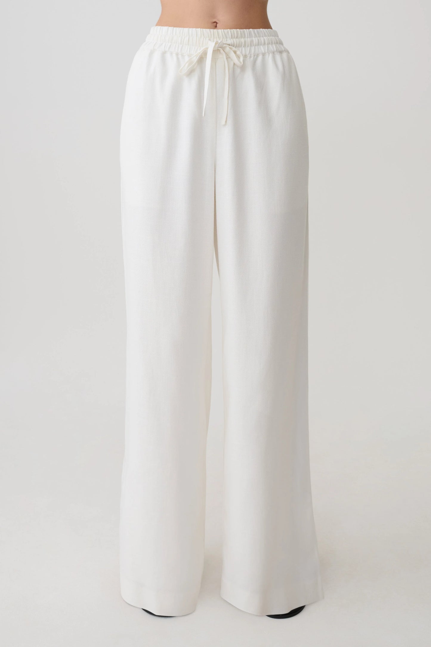 Selena White Linen Straight Leg Pant High Waist Summer