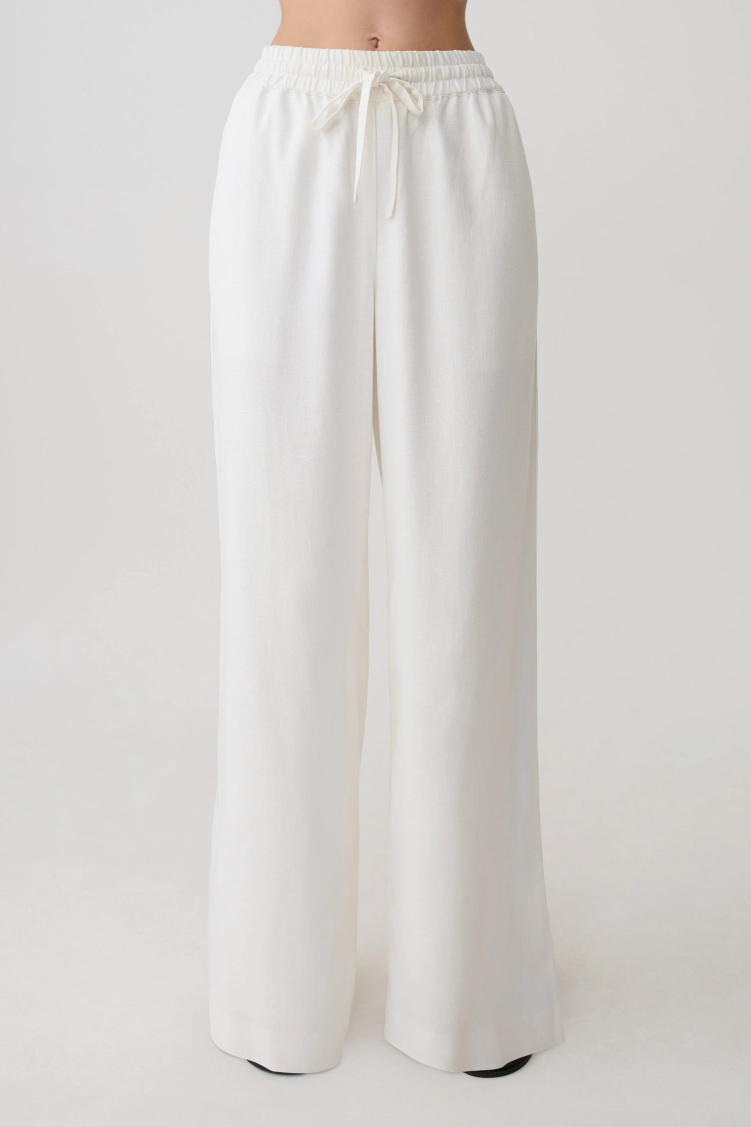 Selena White Linen Straight Leg Pant High Waist Summer